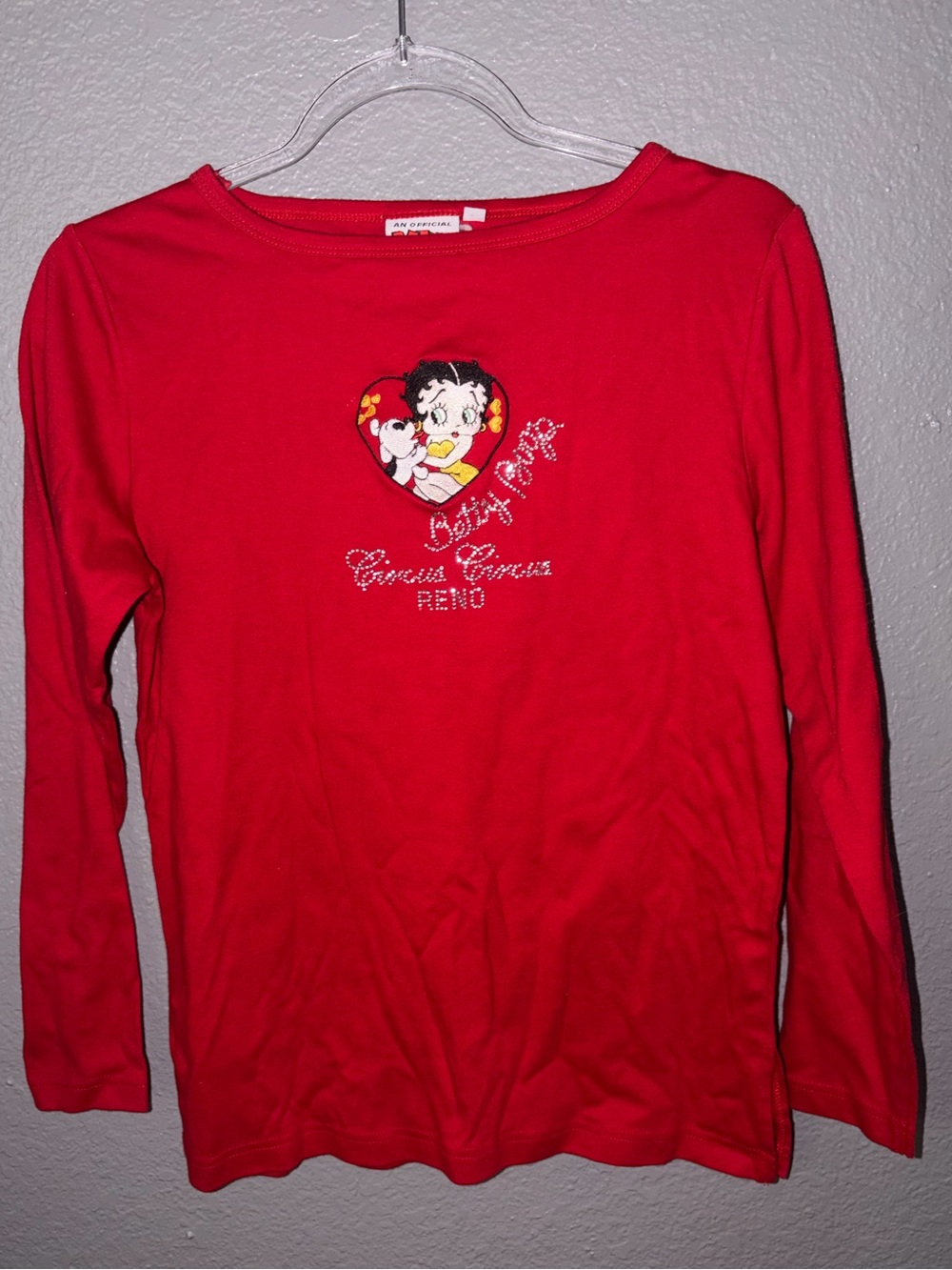 Betty Boop Bright Red Long Sleeve Top with Heart Graphic